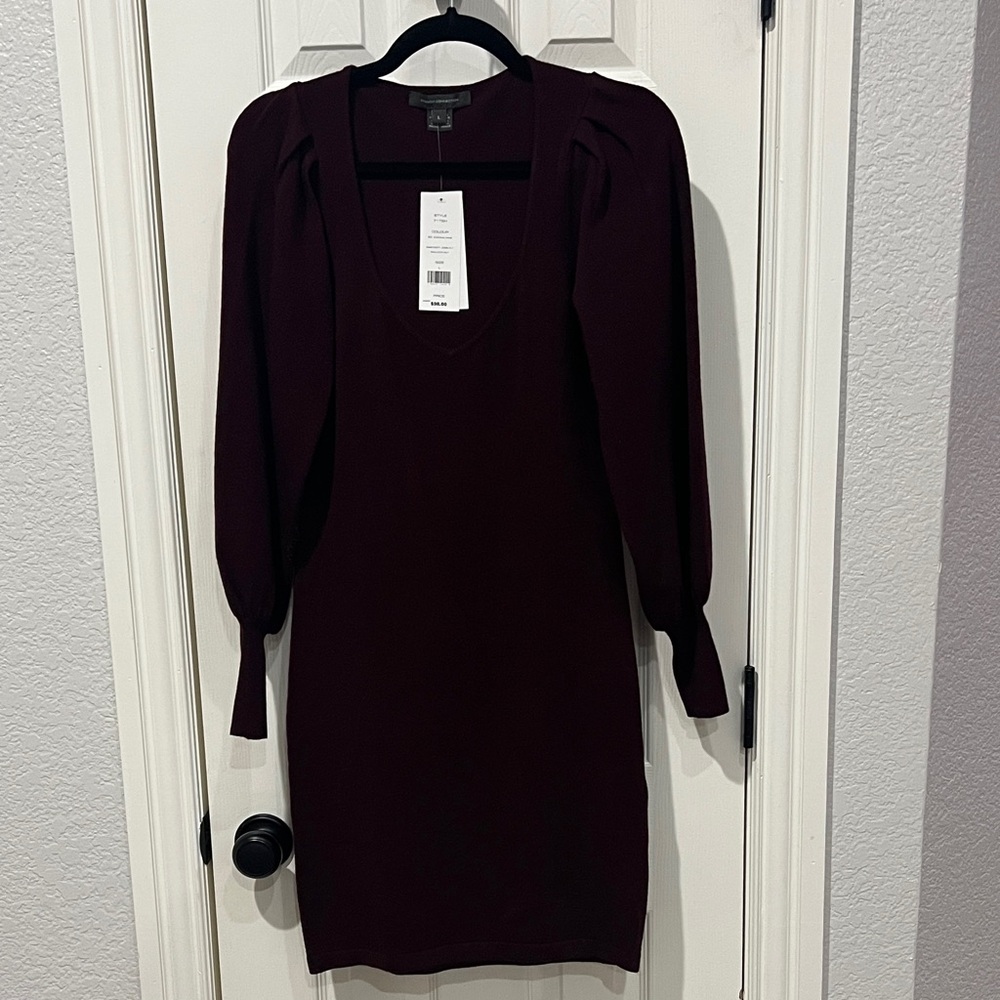 French Connection Deep Burgundy Long Sleeve Sweater Dress